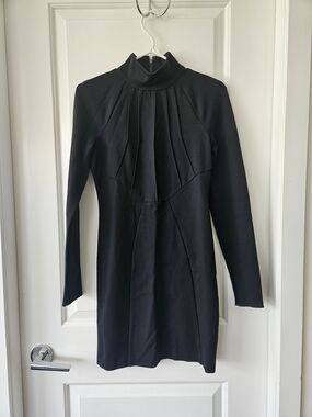 Guess Black Long-Sleeve Mock Neck Mini Dress Size Small